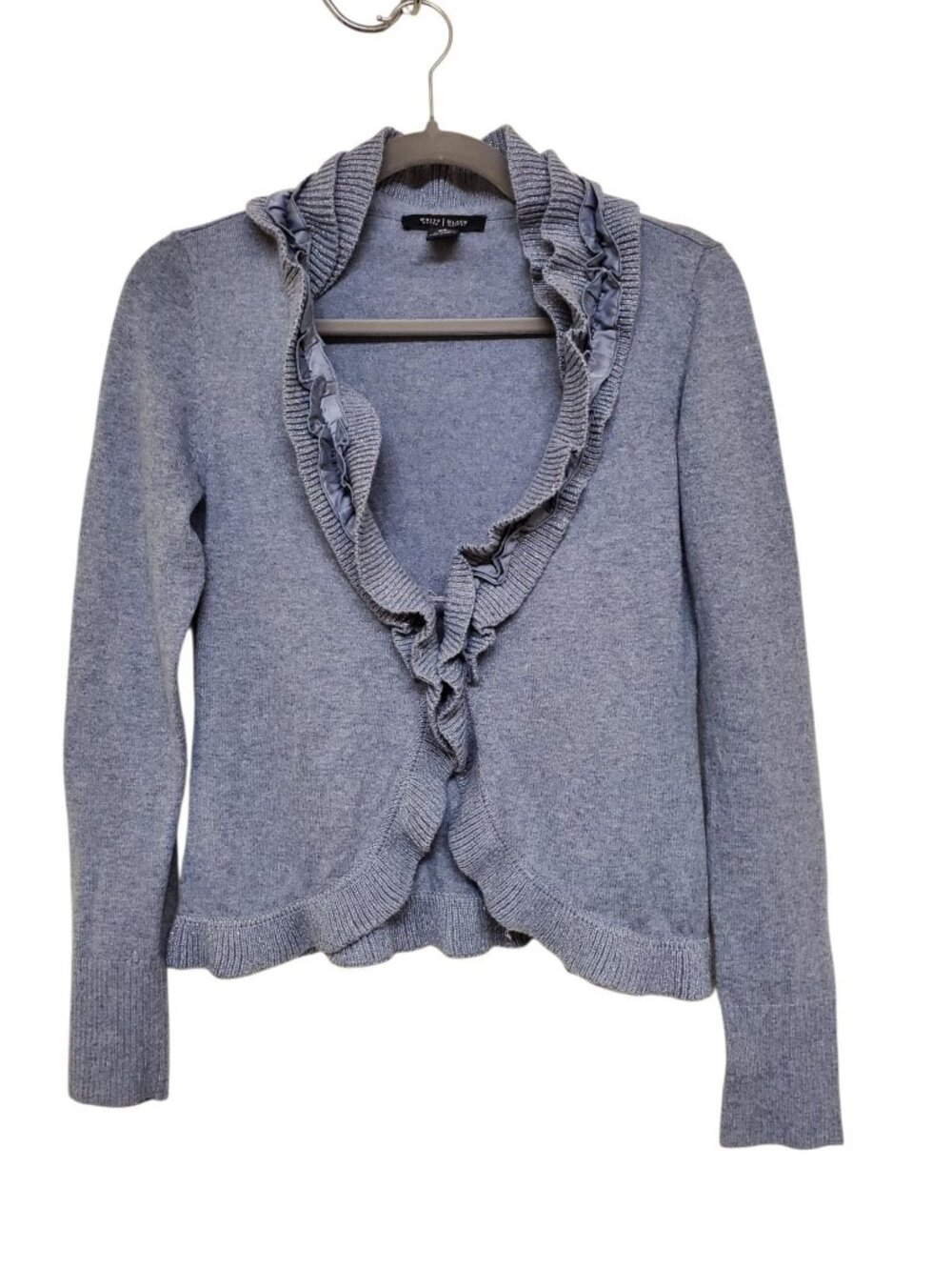 White House Black Market Gray Rabbit Hair Blend Ruffle Academia Cardigan XS